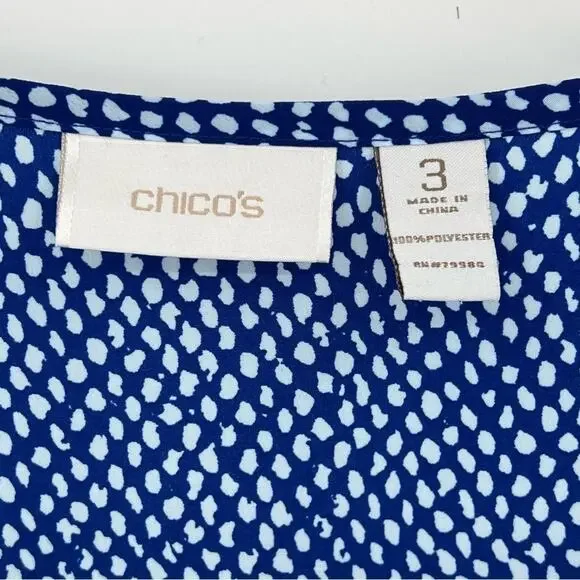 Chico’s blouse women's XL blue white polka dot button front tank sleeveless top - Picture 8 of 10